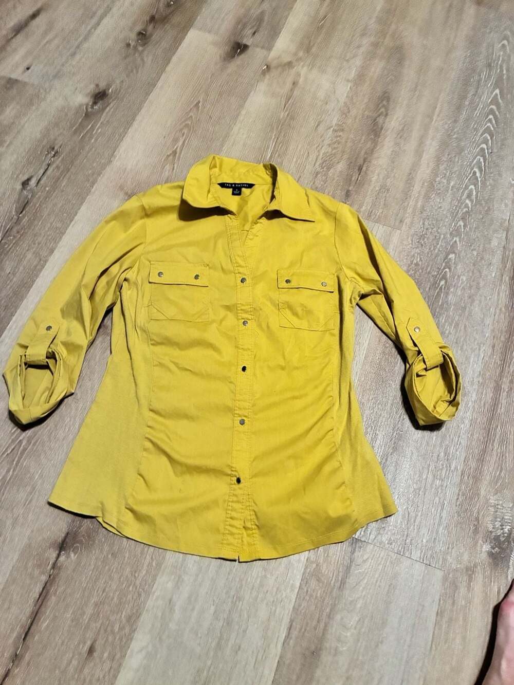 Zac & Rachel Button-Up Shirt Size S Yellow Roll Sleeve Pocket Top